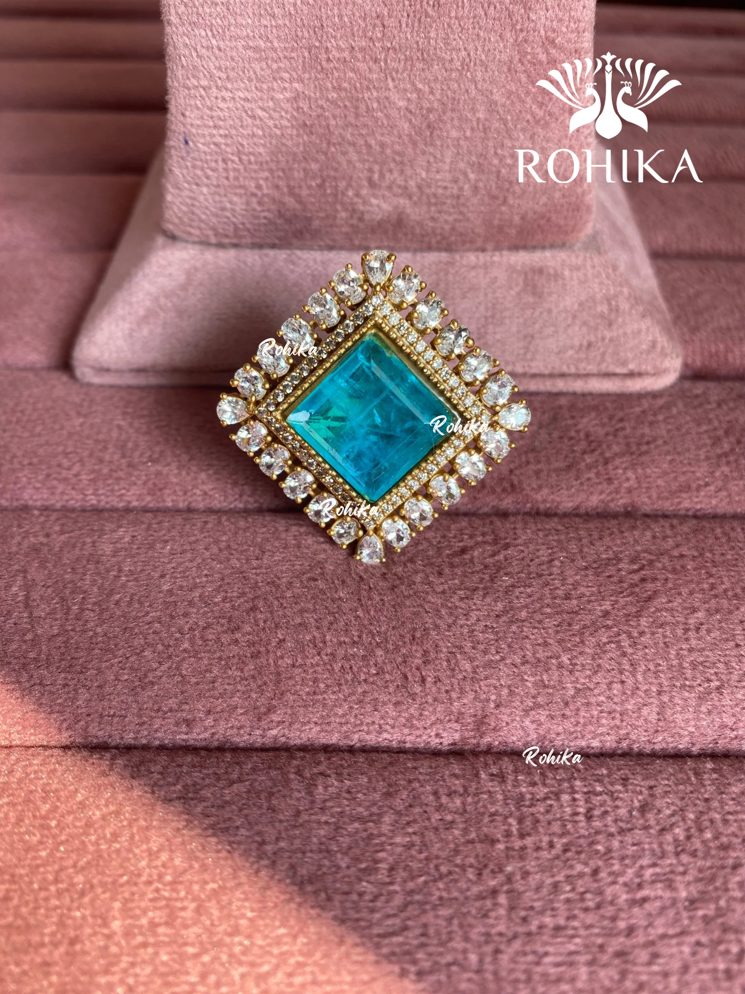 Angana polki kundan ring (SG-140) - Sky blue