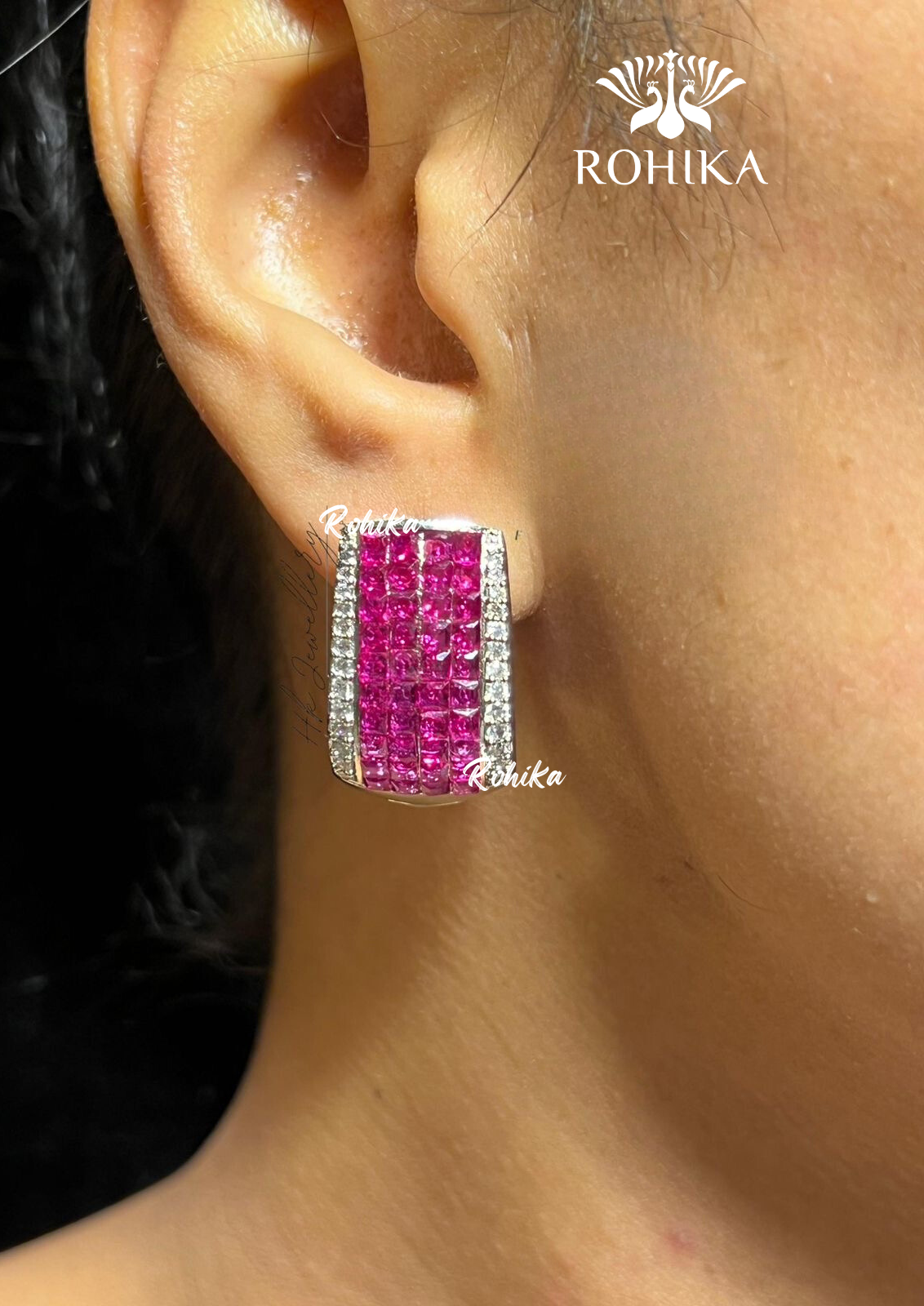 Elise american diamond earring set - Pink