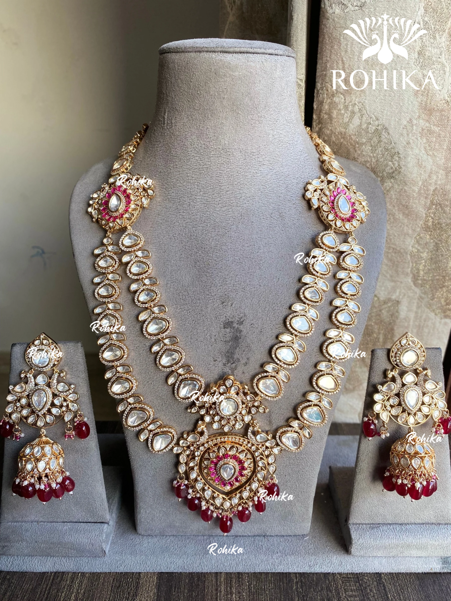 Ariha moisanite long necklace set - Red