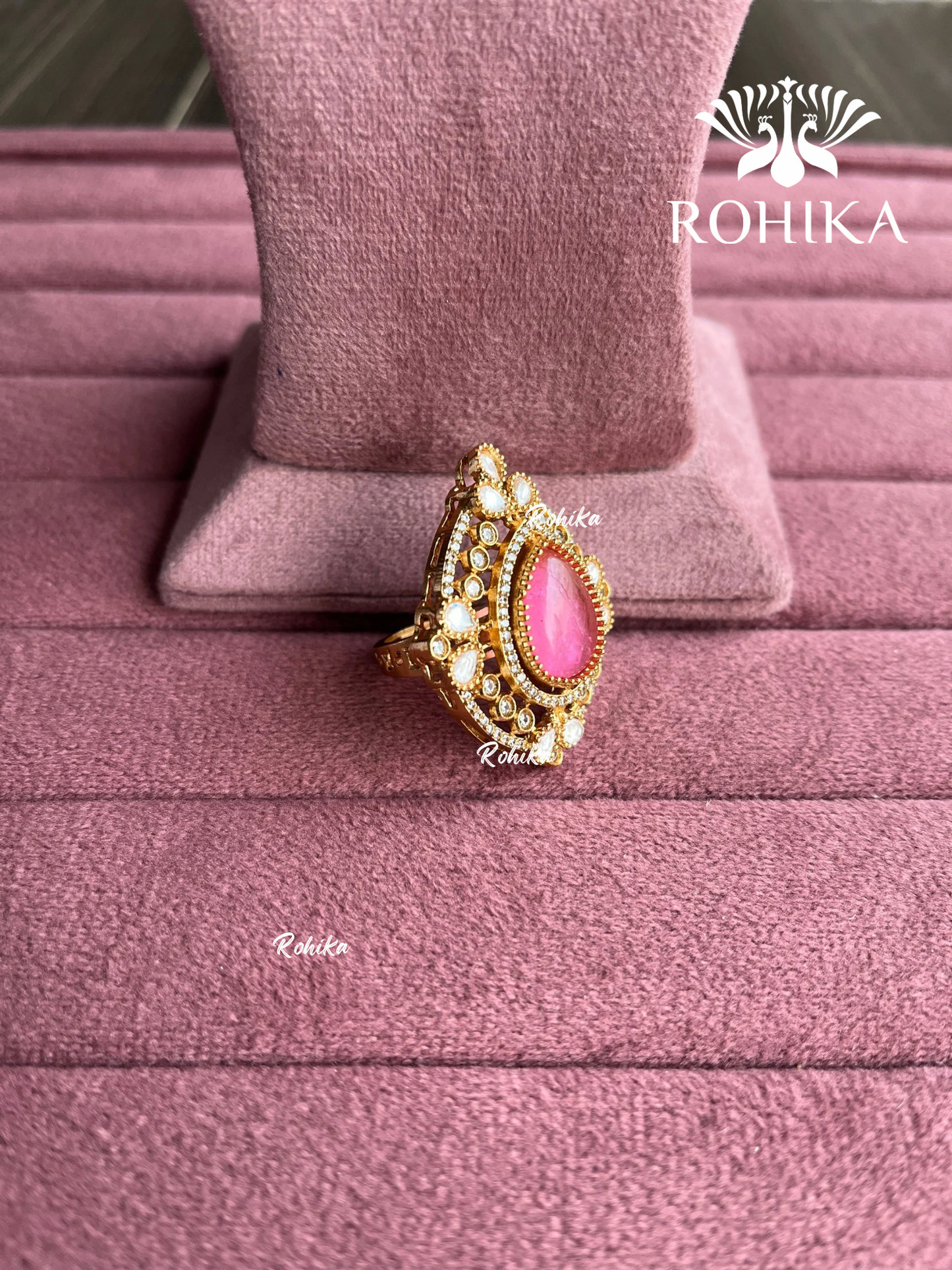 Angana polki kundan ring (SG-127) - Pink