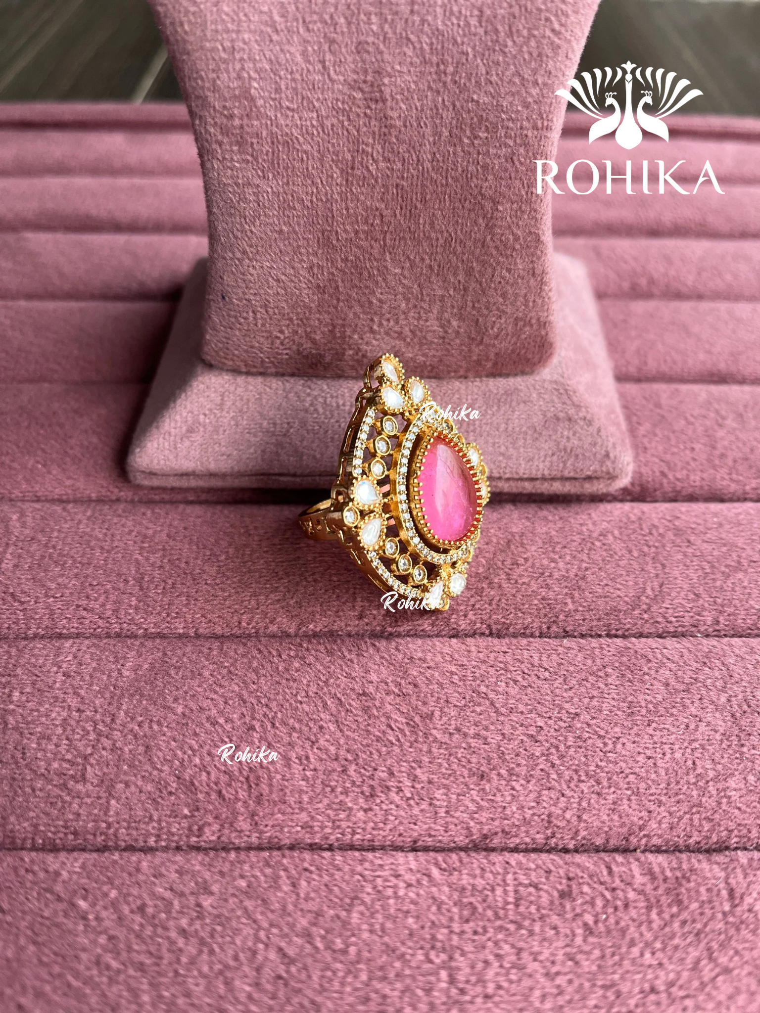 Angana polki kundan ring (SG-127) - Pink