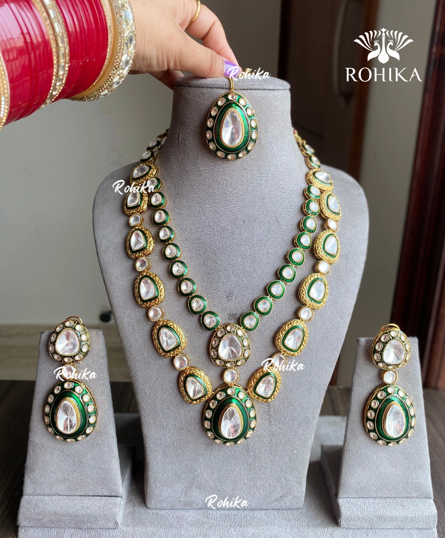 Ridhhi kundan necklace set - Green