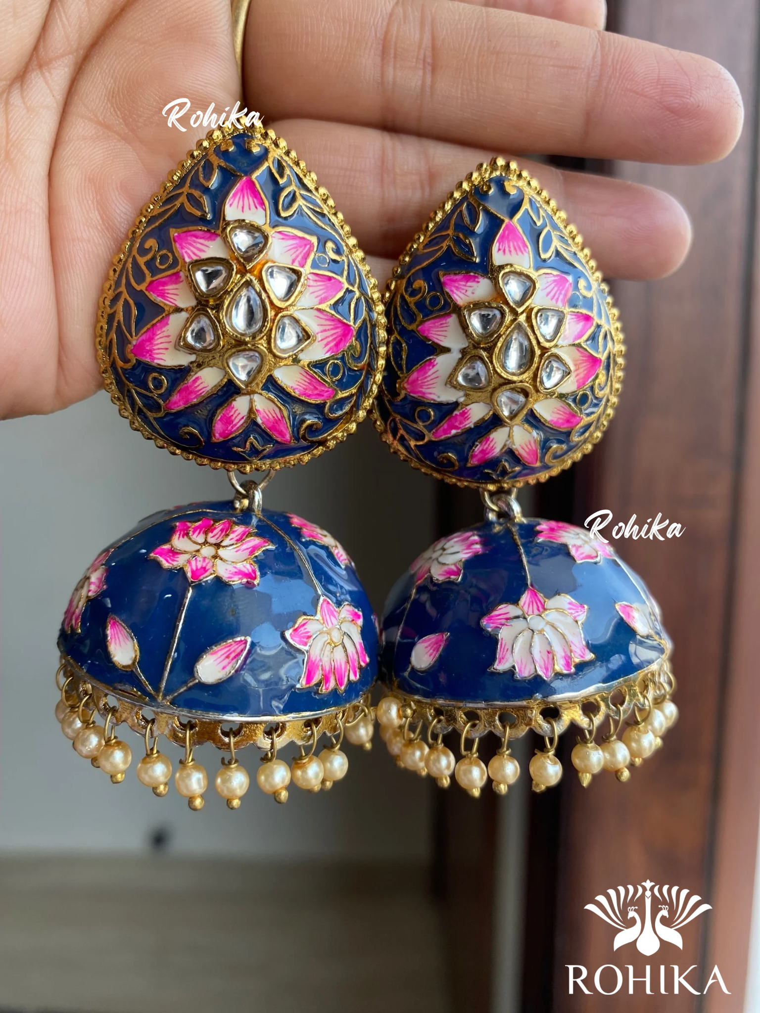 Kamal jhumka earrings - Dark blue