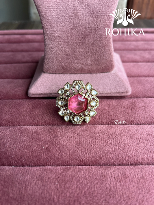 Angana polki kundan ring (SG-096) - Pink