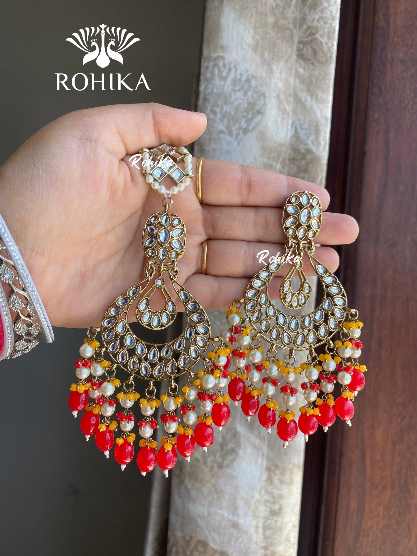 Madhur earrings and maangtikka - Red