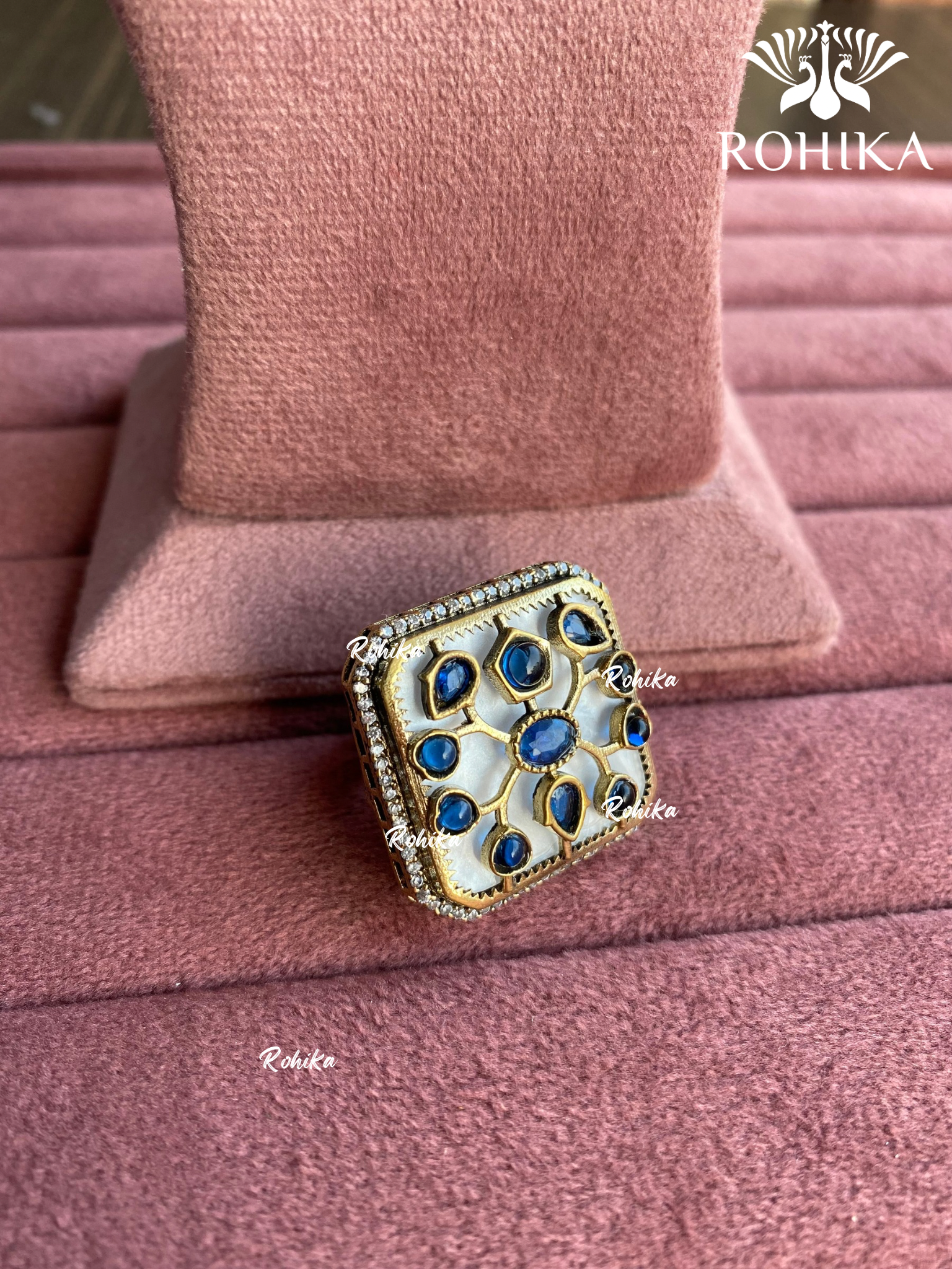 Angana polki kundan ring (SG-079) - Blue