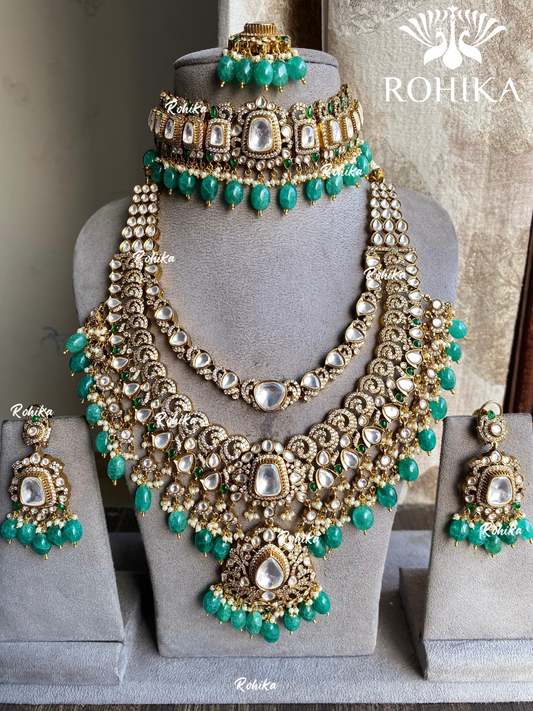 Satya polki kundan combo set - Green