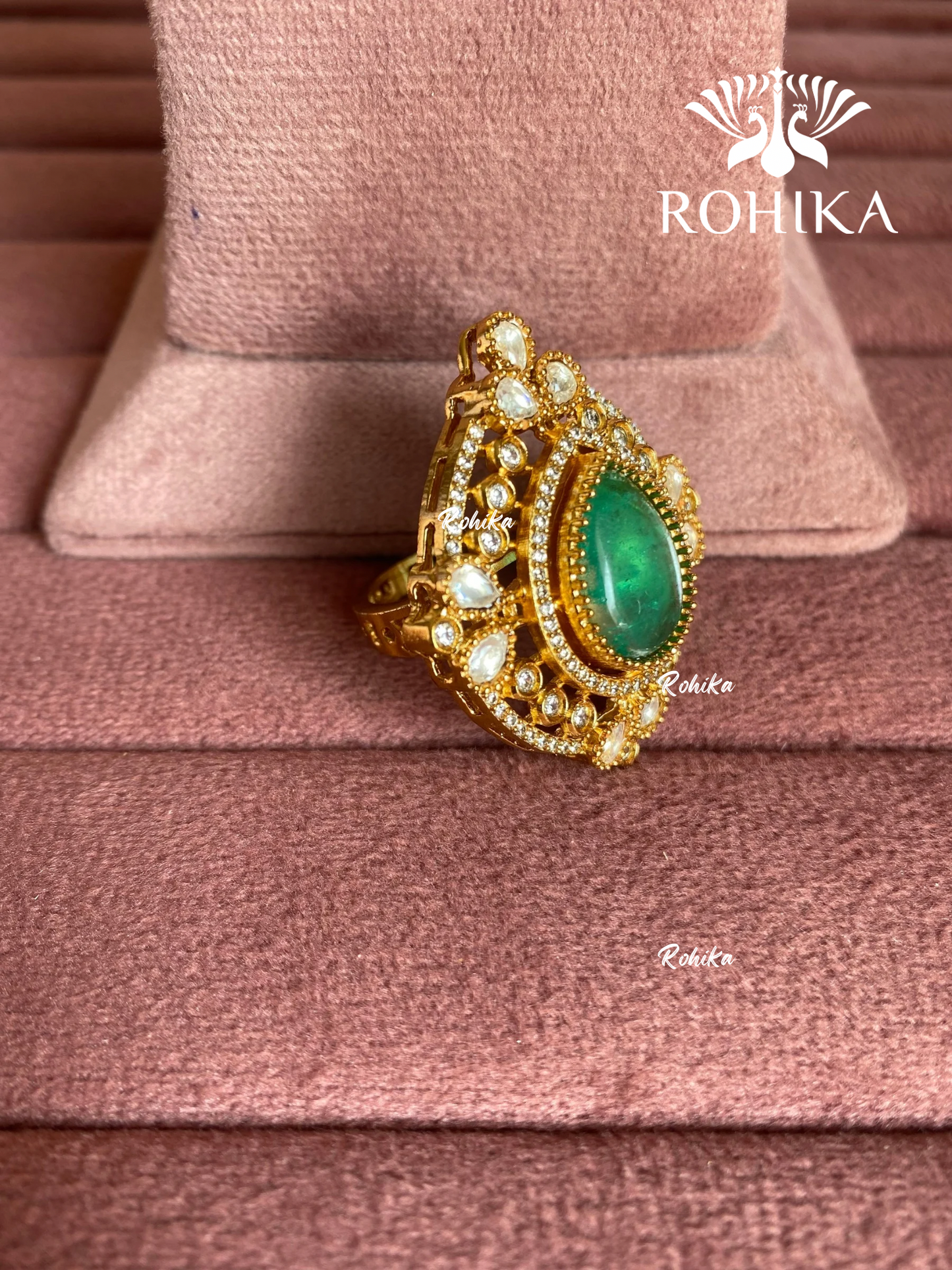 Angana polki kundan ring (SG-127) - Mint green