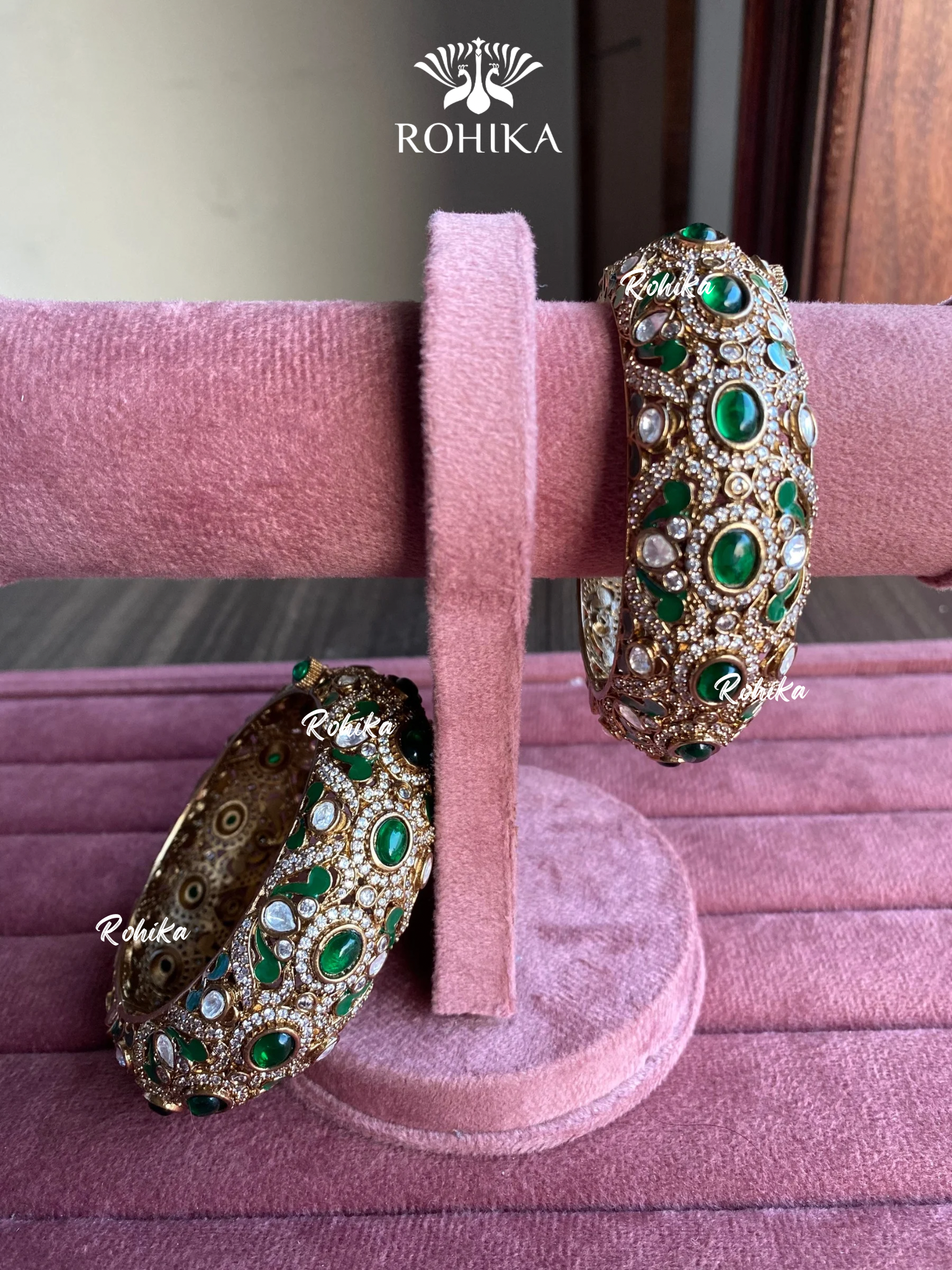 Shree moisinite kundan kada/bangles - Green