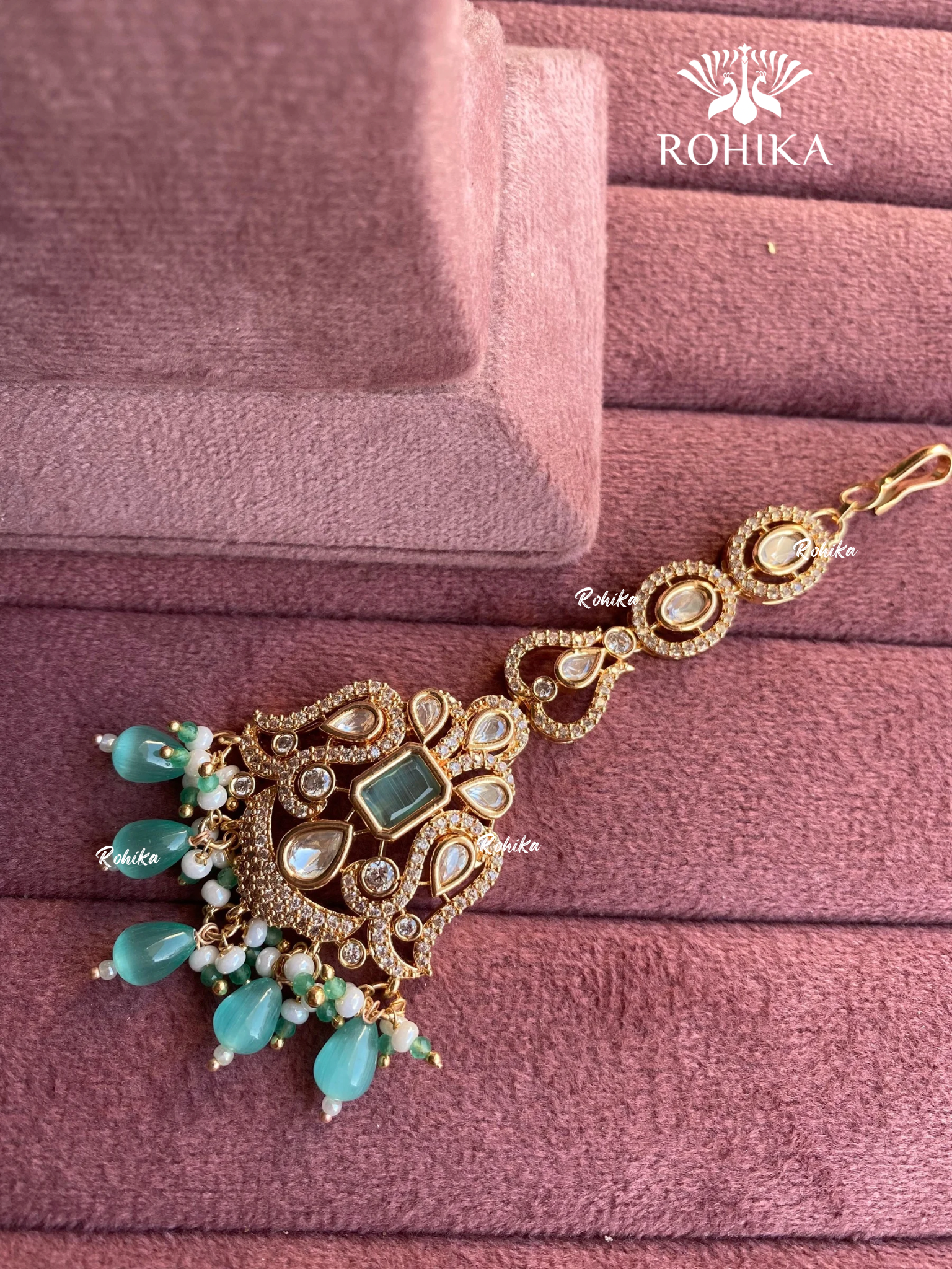 Polki kundan maangtikka (PLKM-048) - Mint green