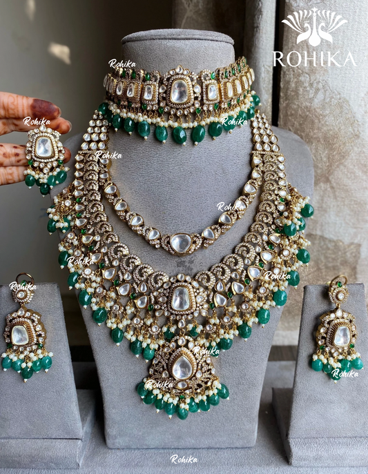 Satya polki kundan combo set -  Dark Green