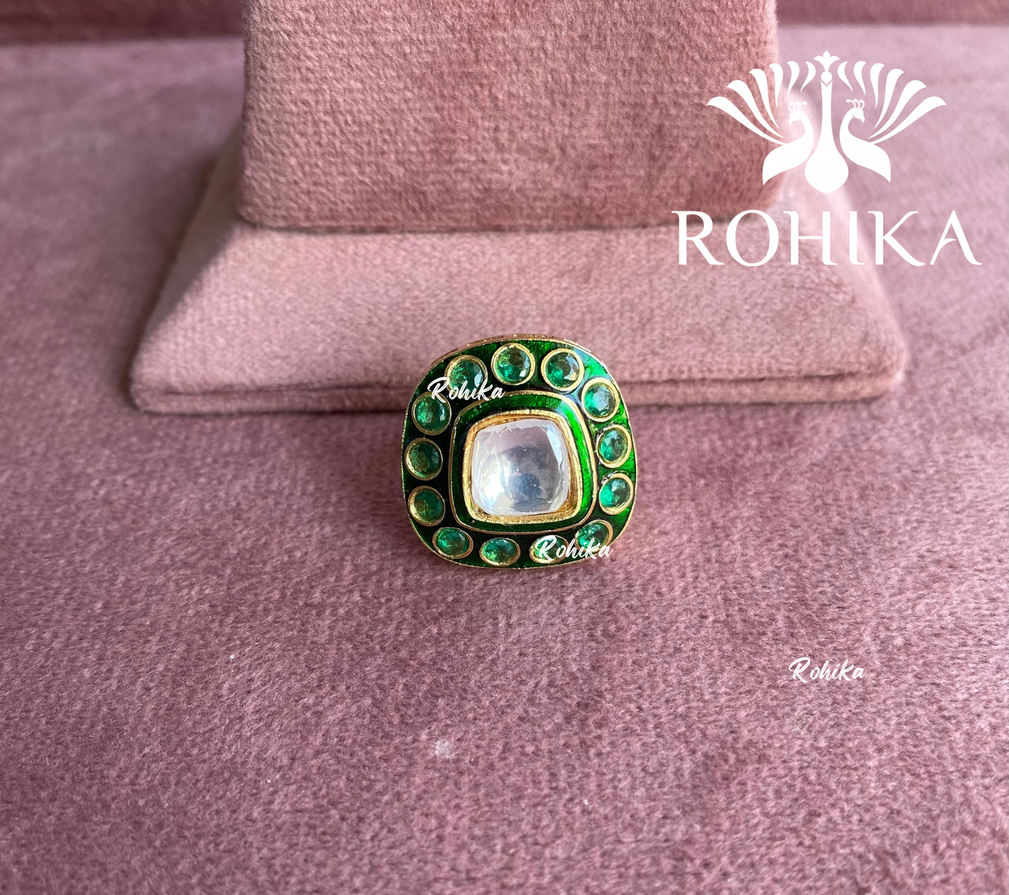 Angana polki kundan ring  (SG-052) - Dark green