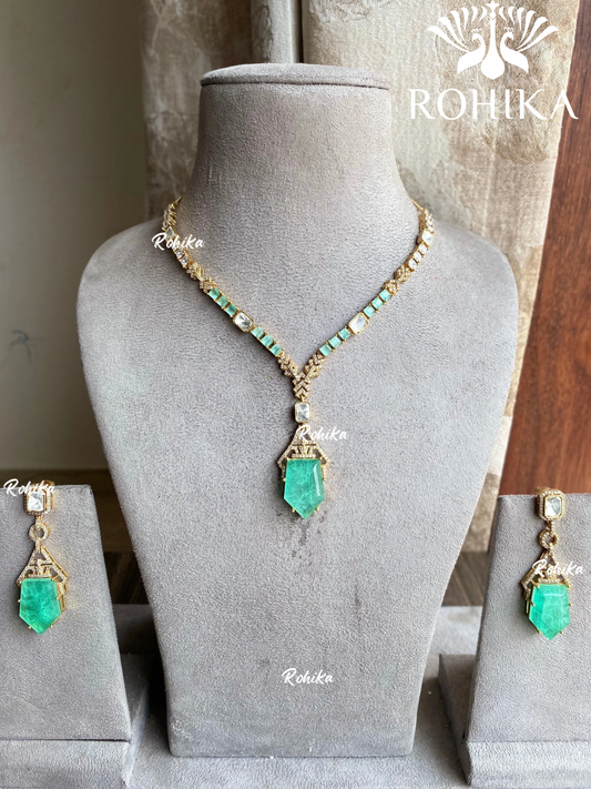 Shine moisanite choker set - Mint green