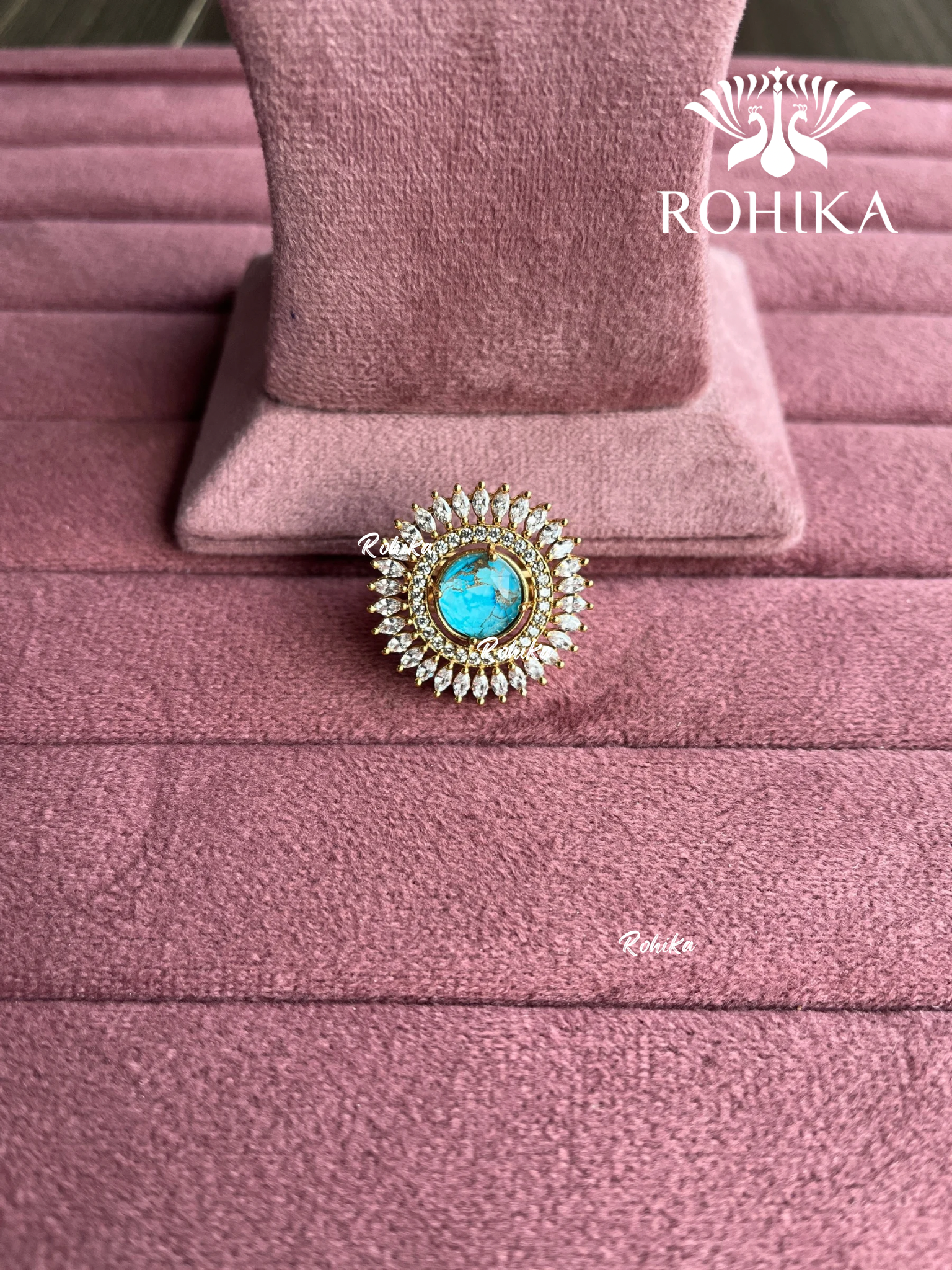 Angana polki kundan ring (SG-121) - Sky blue