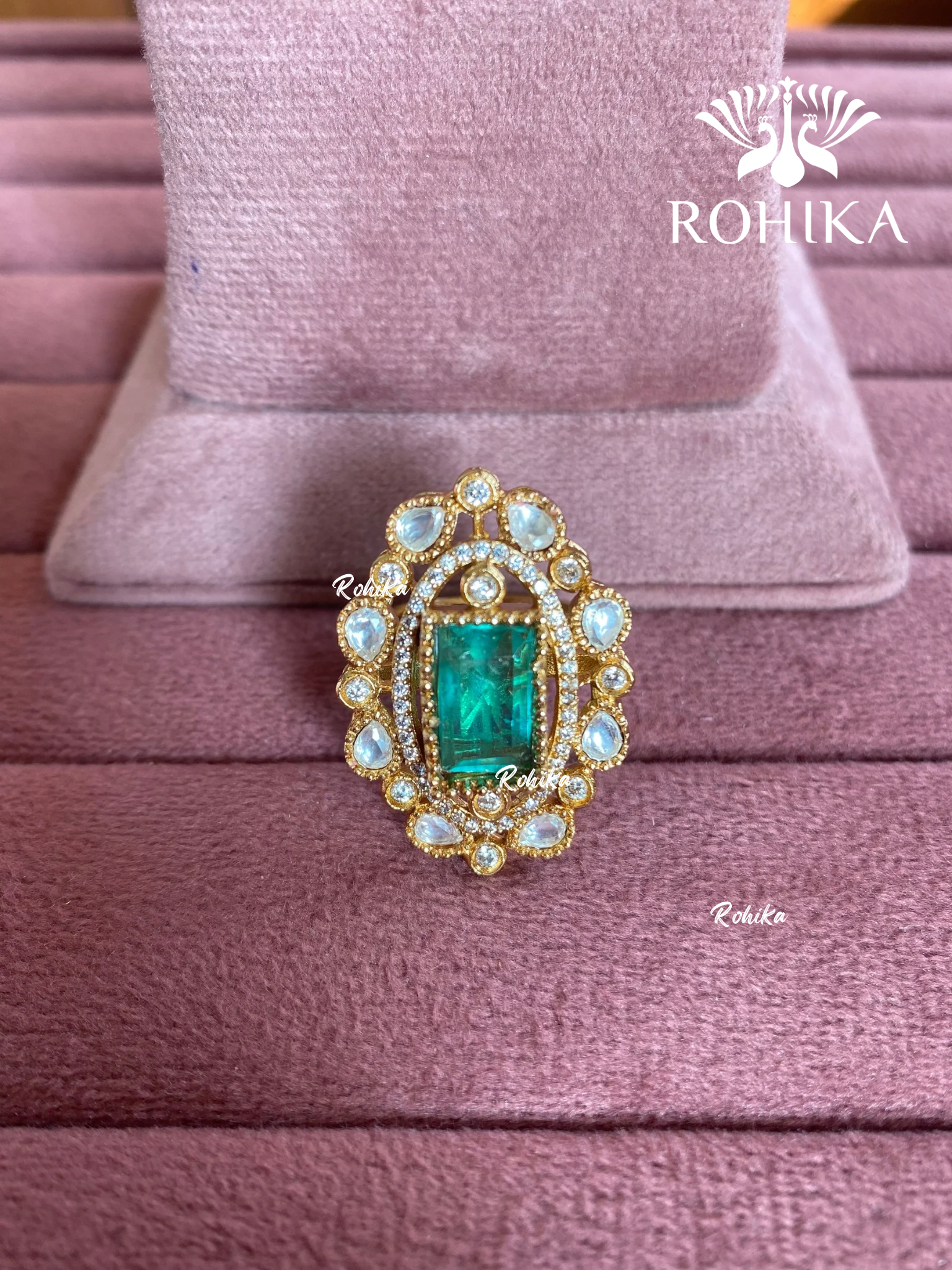 Angana polki kundan ring (SG-057) - Mint green