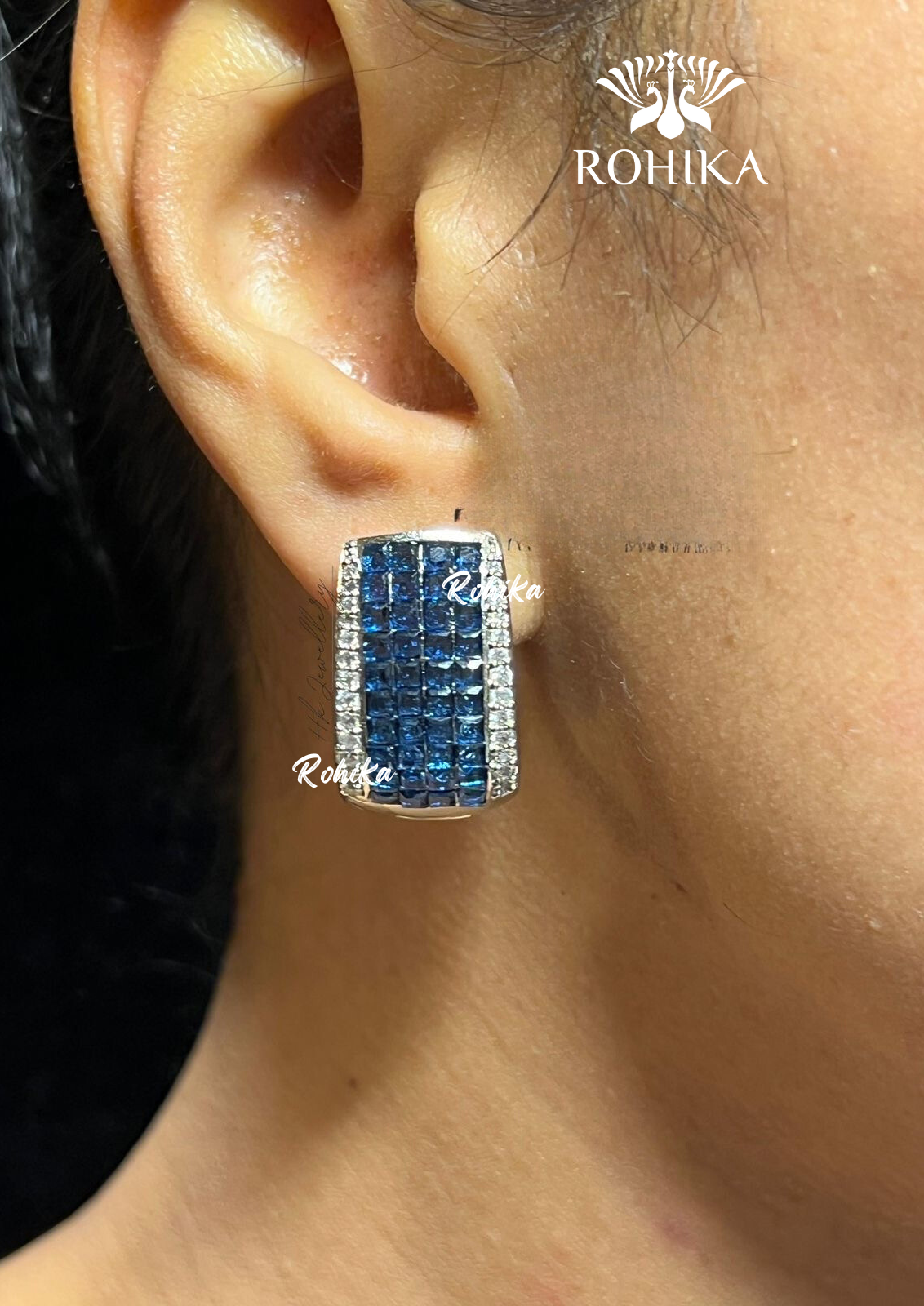 Elise american diamond earring set - Blue