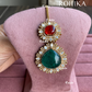 Siya doublet stone maangtikka - Red & dark green