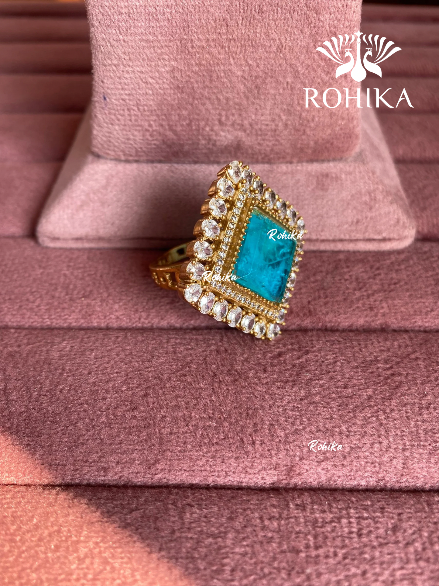 Angana polki kundan ring (SG-140) - Sky blue