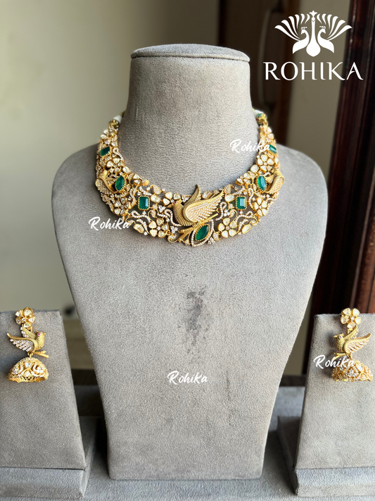 Adhira goldplated moisanite necklace- Green