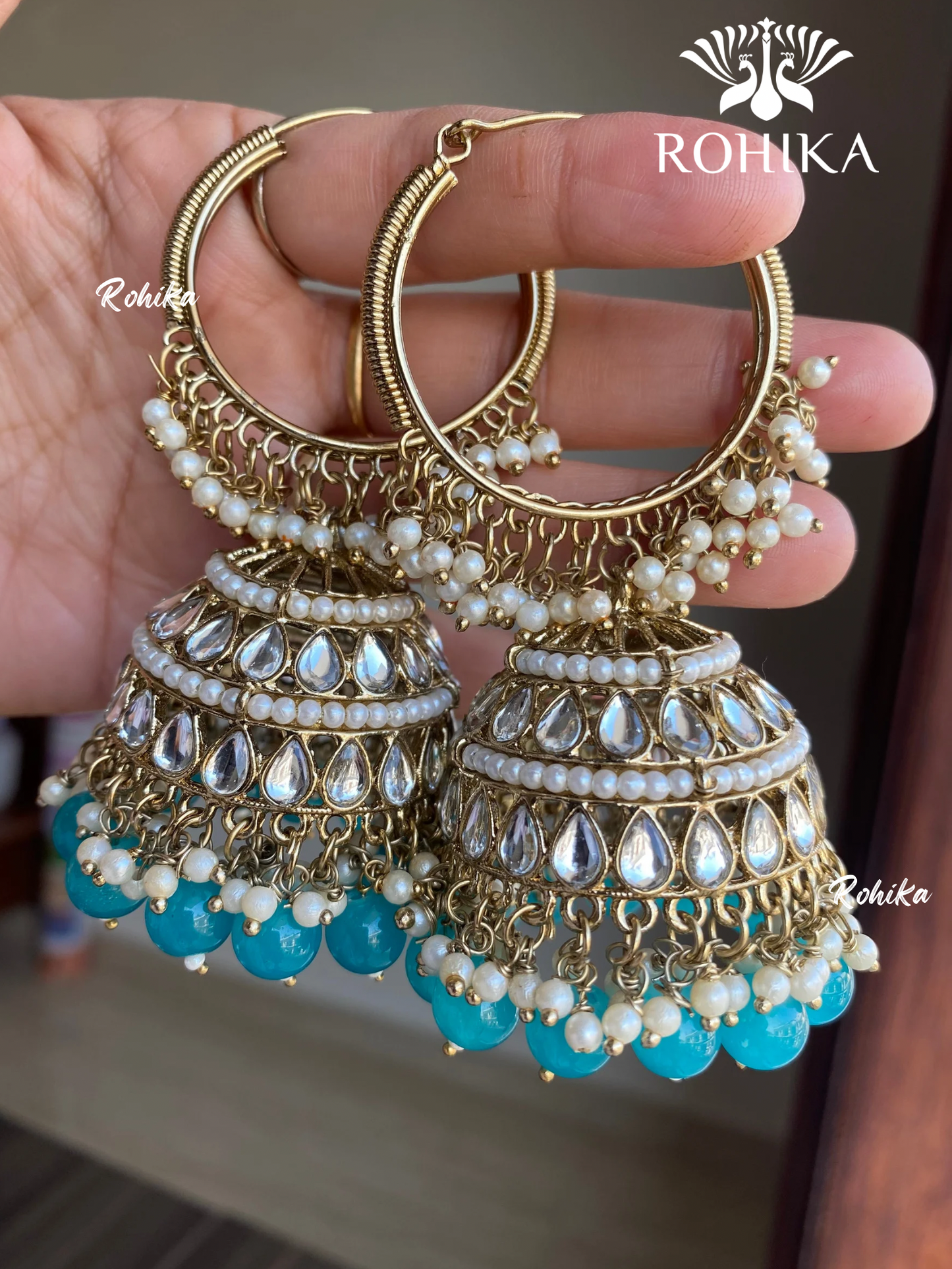 Aanchal jhumka bali earrings - blue