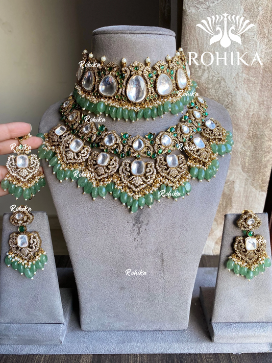 Tithi polki kundan combo set - Mint Green