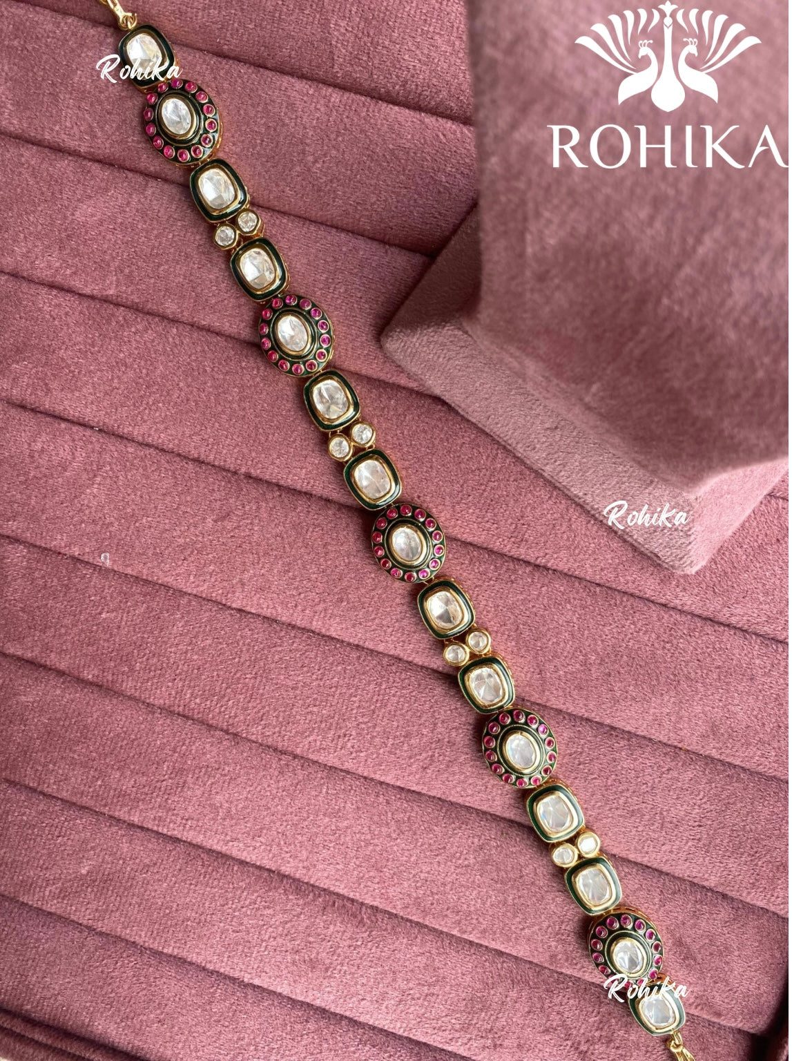 Kesha polki kundan sheeshphool (SP-008)- Green & pink