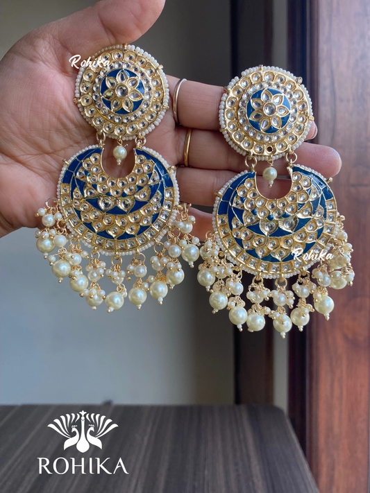 Tisha earrings and maangtikka combo - Dark blue