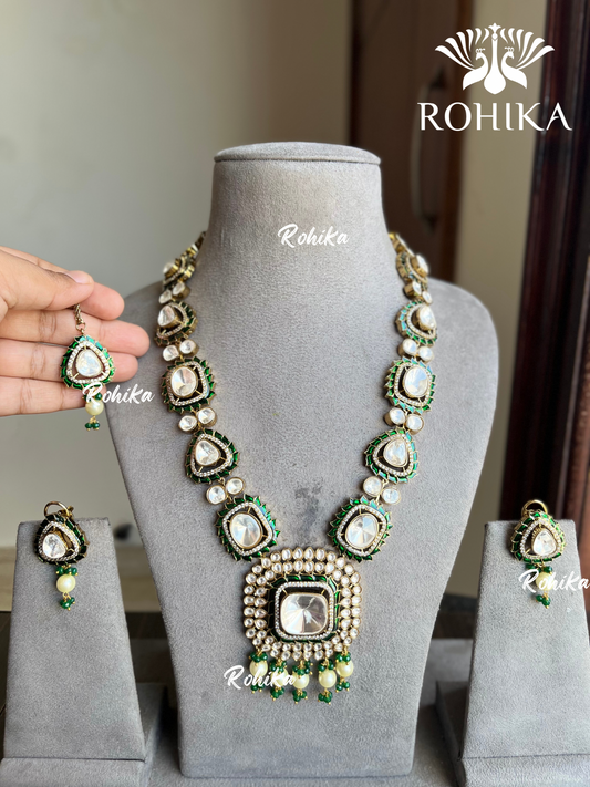 Sidhhi polki kundan long necklace set - Green