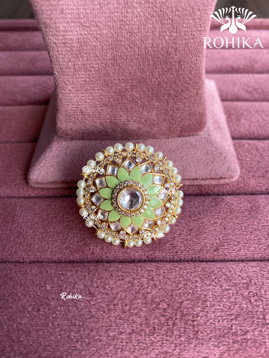 Angana polki kundan ring (SG-083) - Mint green