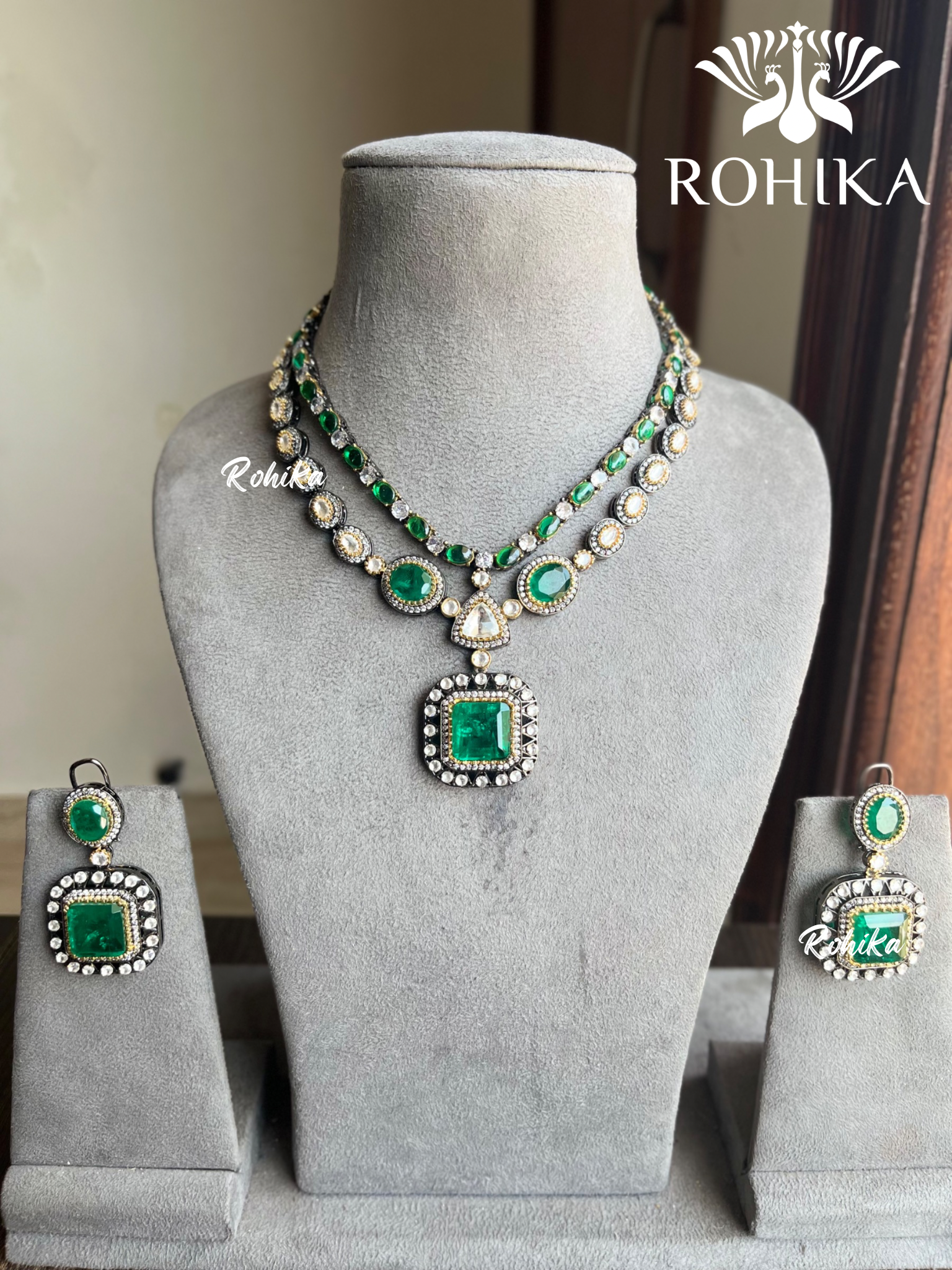 Ganga doublet necklace set - Green