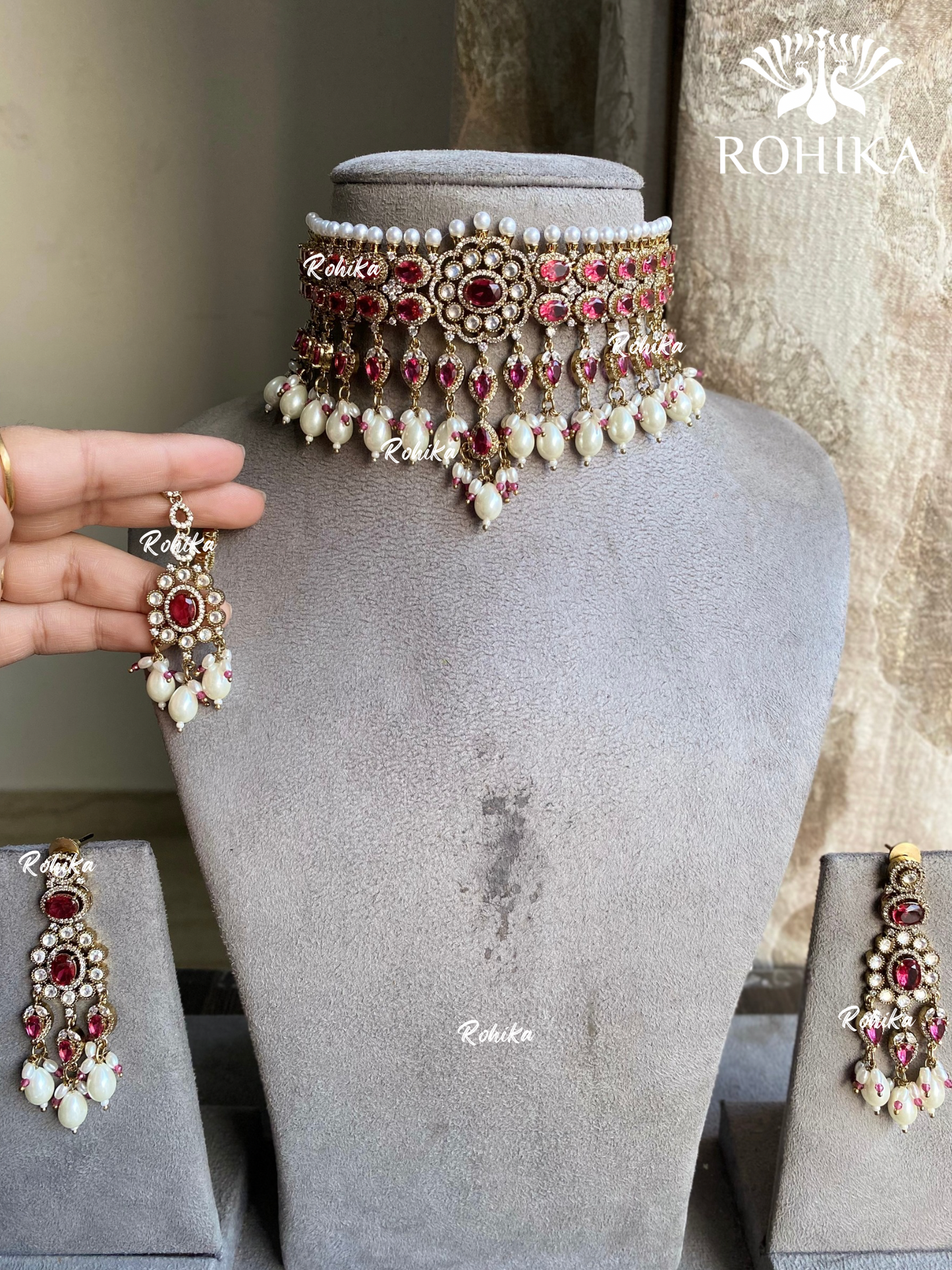 Surya kundan choker set - Red