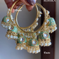 Neena meenakari jhumki bali earrings - Mint green