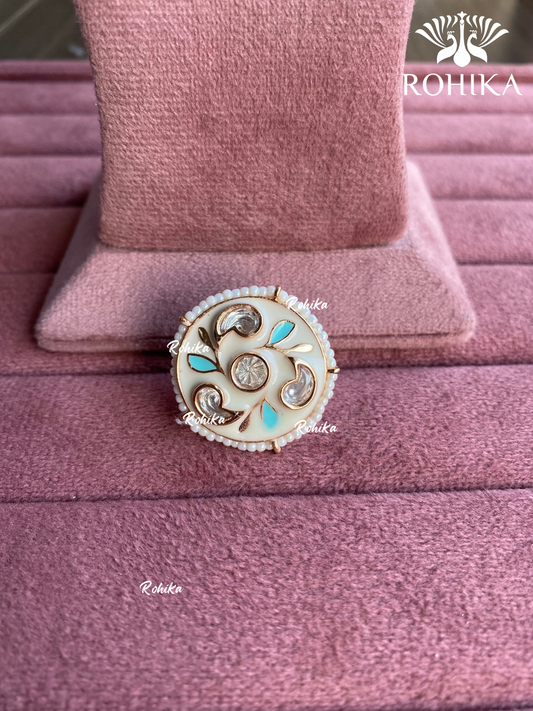 Angana polki kundan ring (SG-071) - Mint green