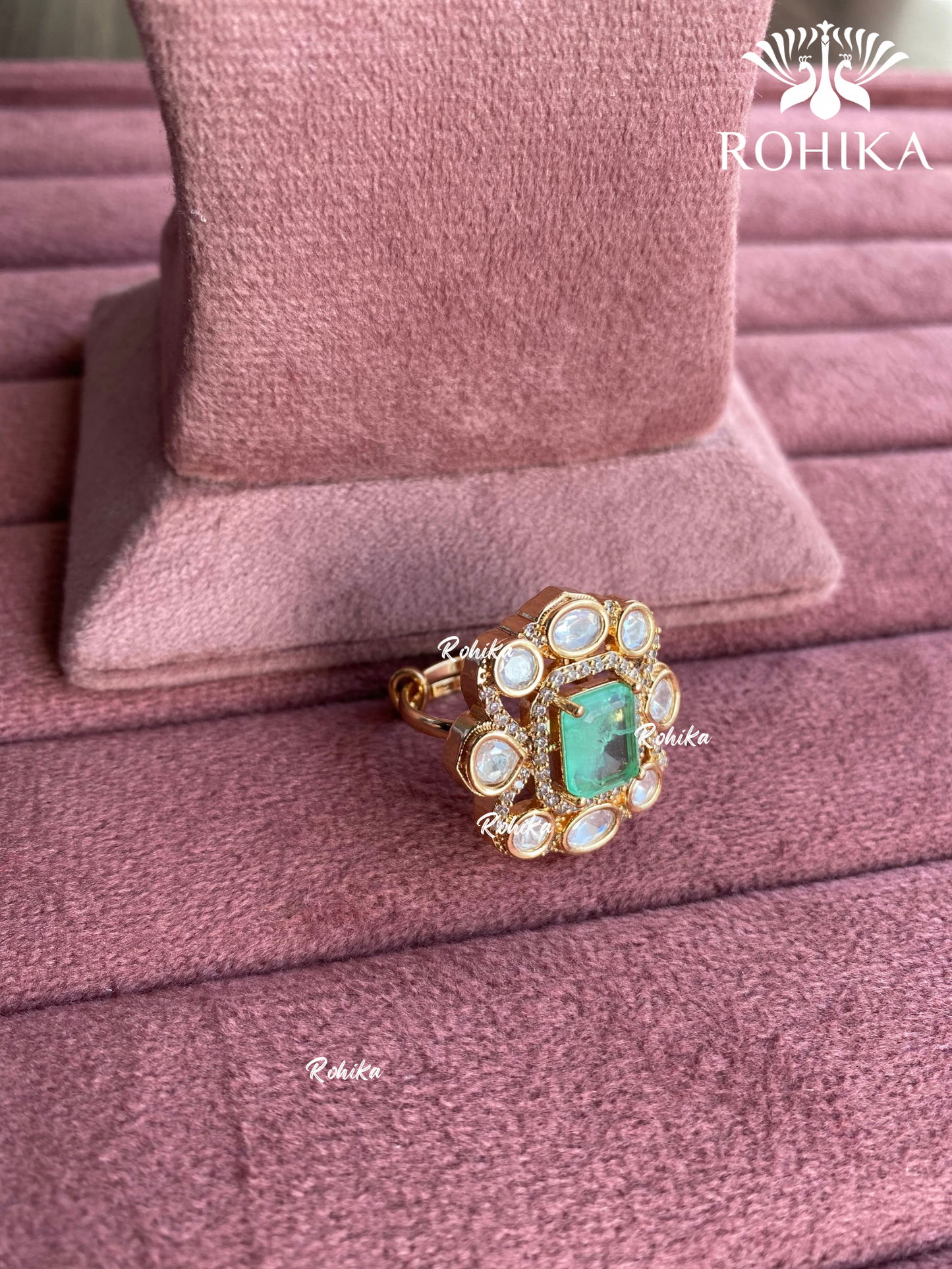 Angana polki kundan ring (SG-082) - Mint green