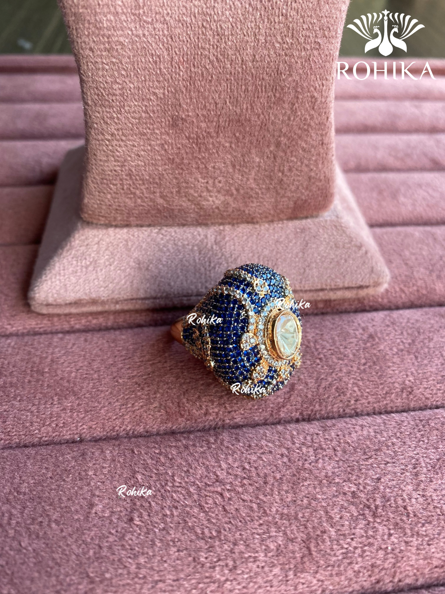 Angana polki kundan ring (SG-073) - Blue