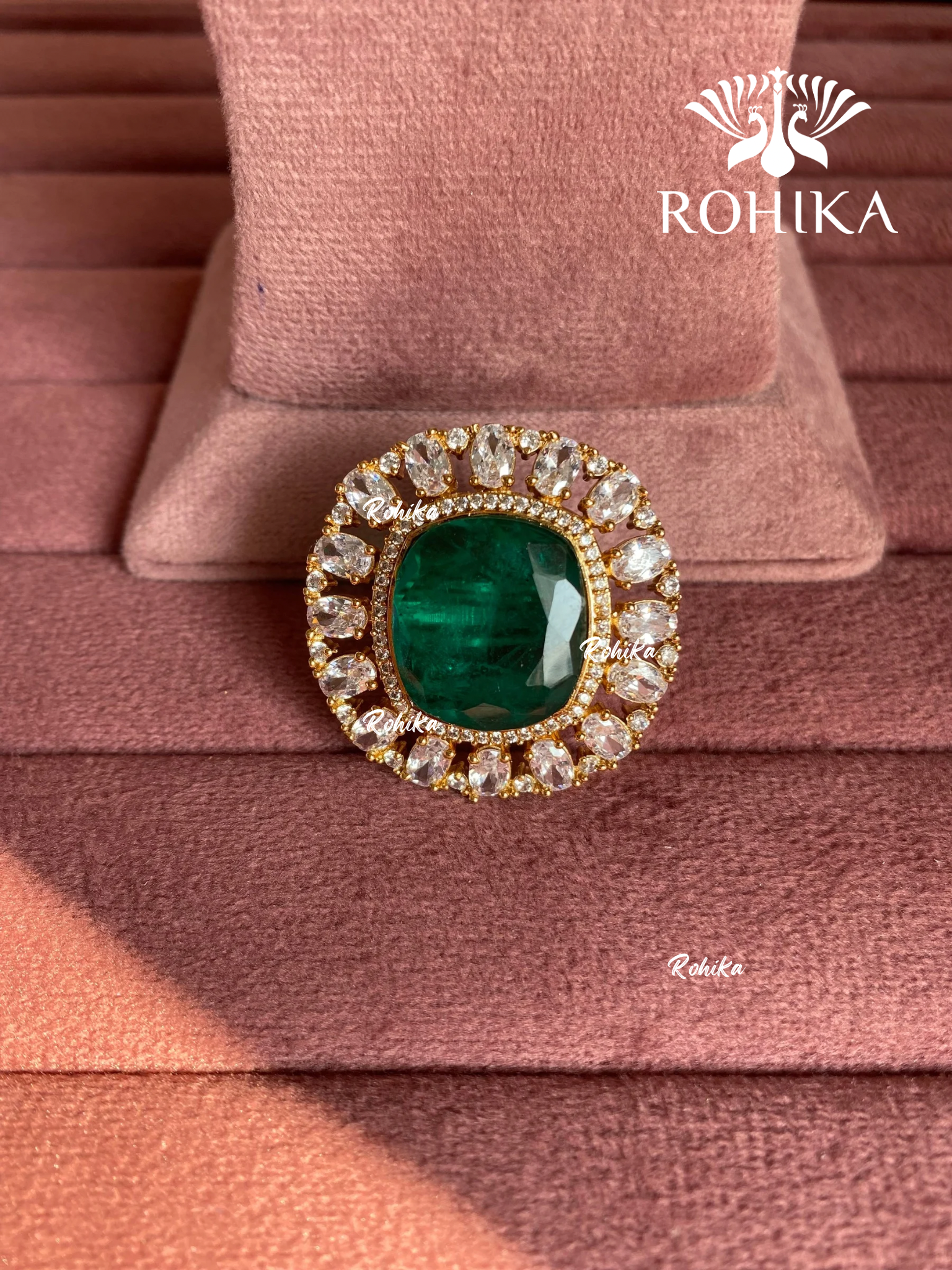 Angana polki kundan ring (SG-139) - Dark green