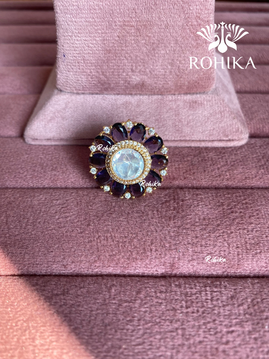 Angana polki kundan ring (SG-094) - Purple