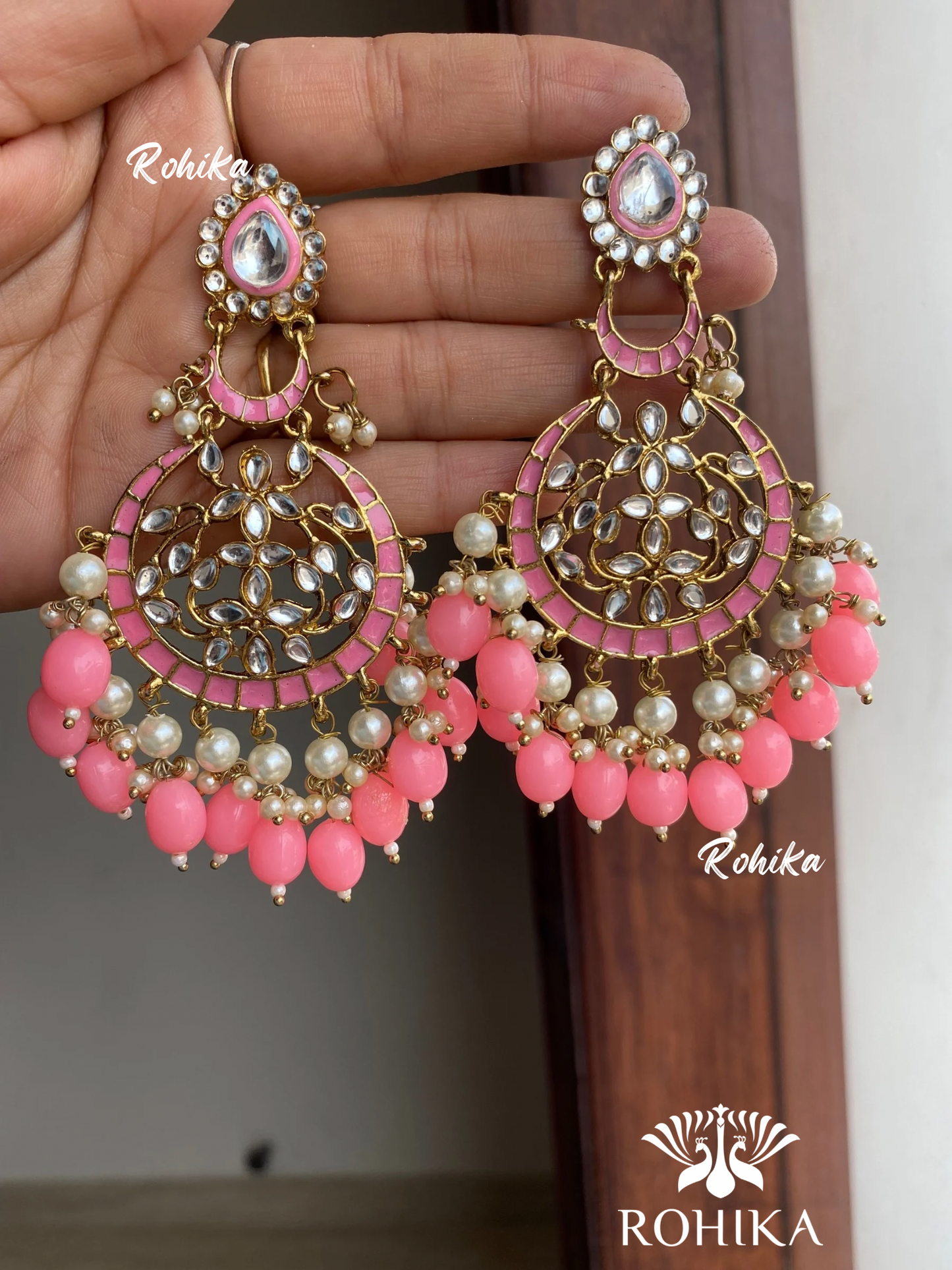 Kajal meenakari kundan earrings - Pink