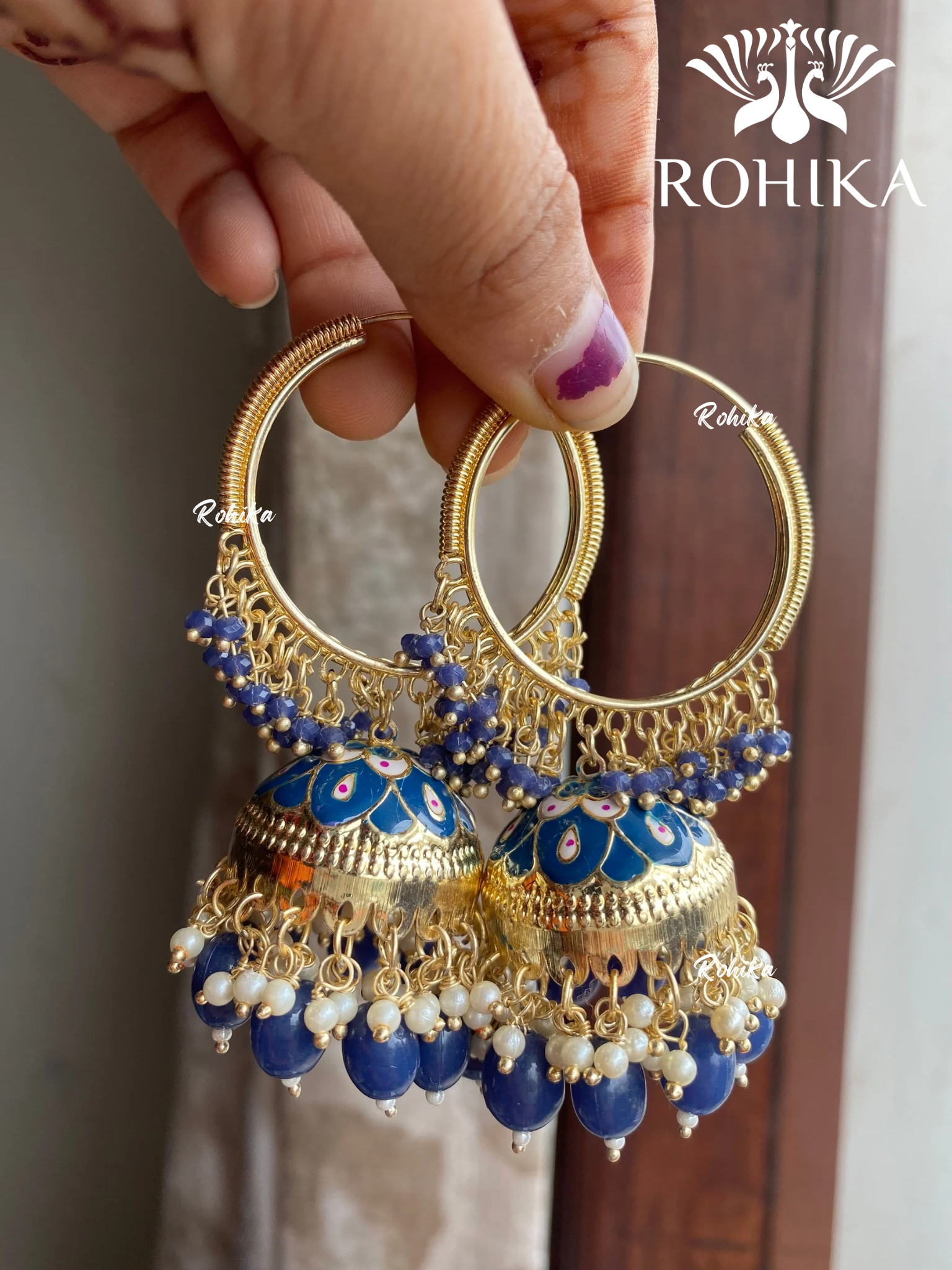 Noor jhumka bali earrings - Blue