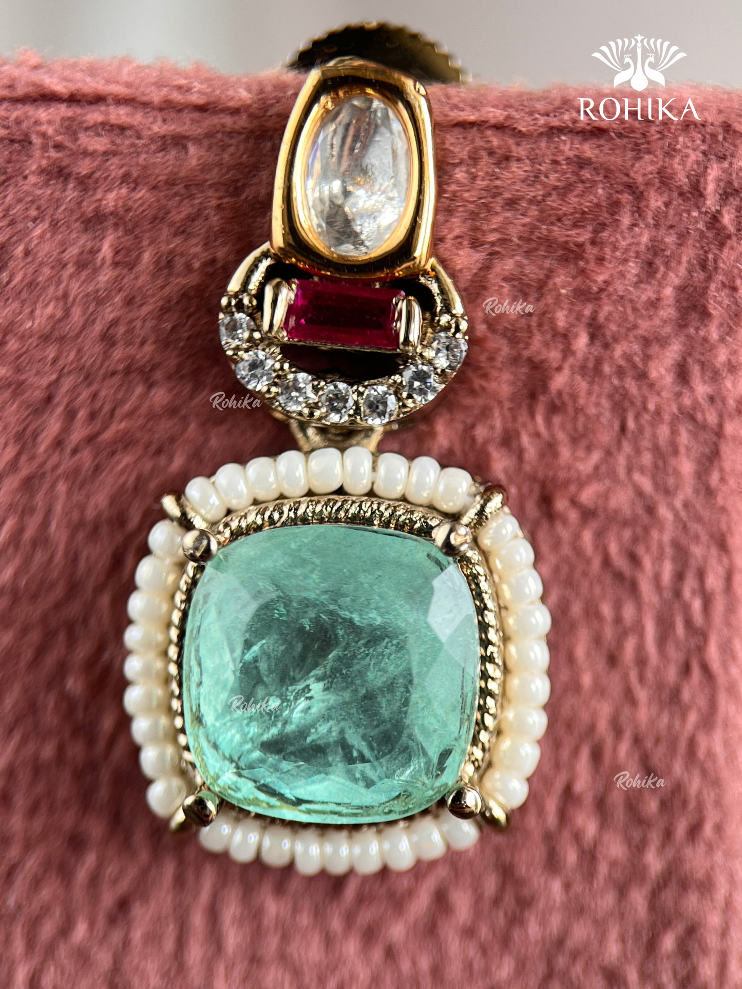 Akshita Moisanite Choker Set - Mint Green