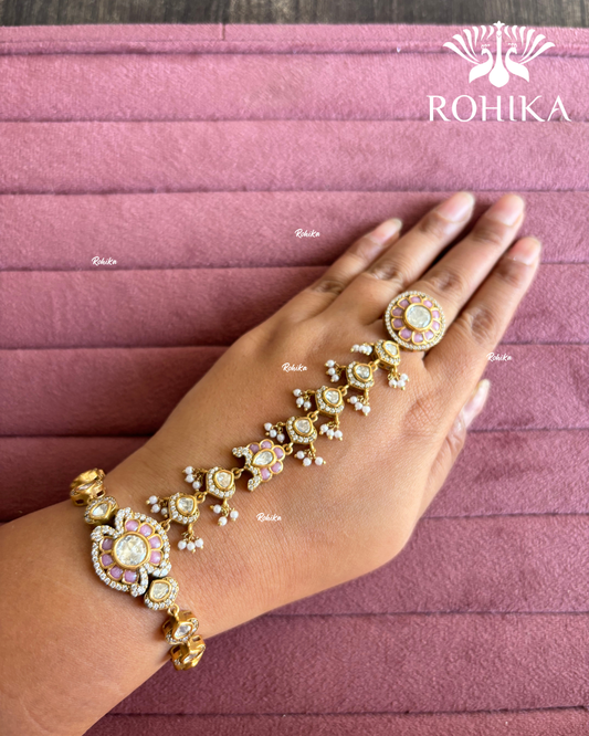 Polki Kundan Haathphool (HP012) - Pink