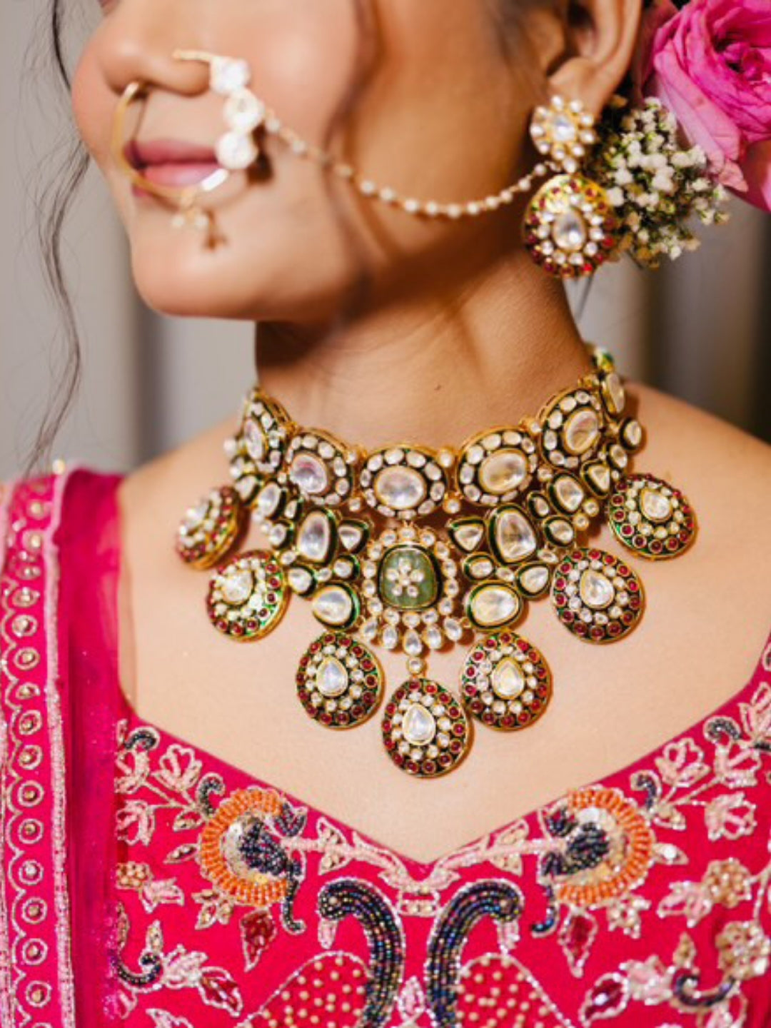 Uma bikaneri polki kundan choker set - Mint green
