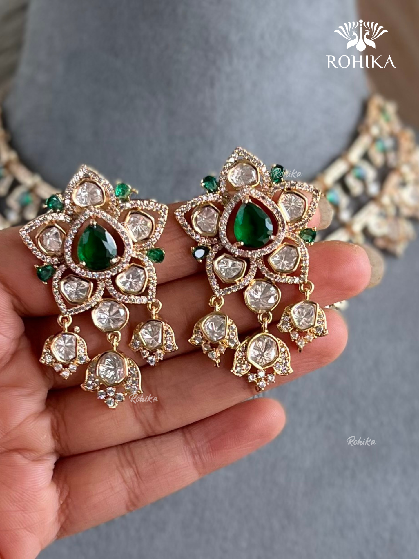 Kalindi Moisanite Necklace Set - Green