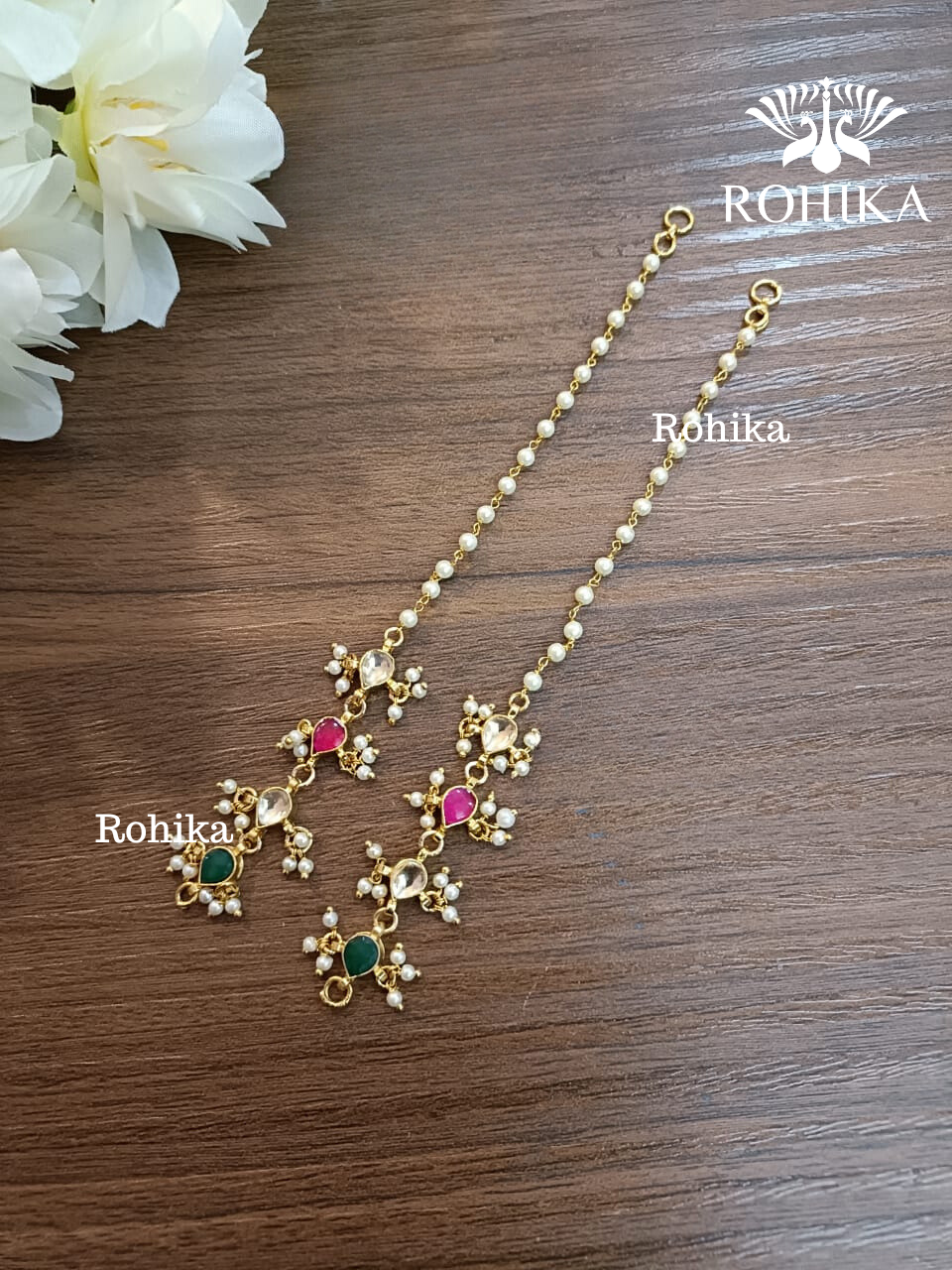 Pachhi kundan earchains - Multi