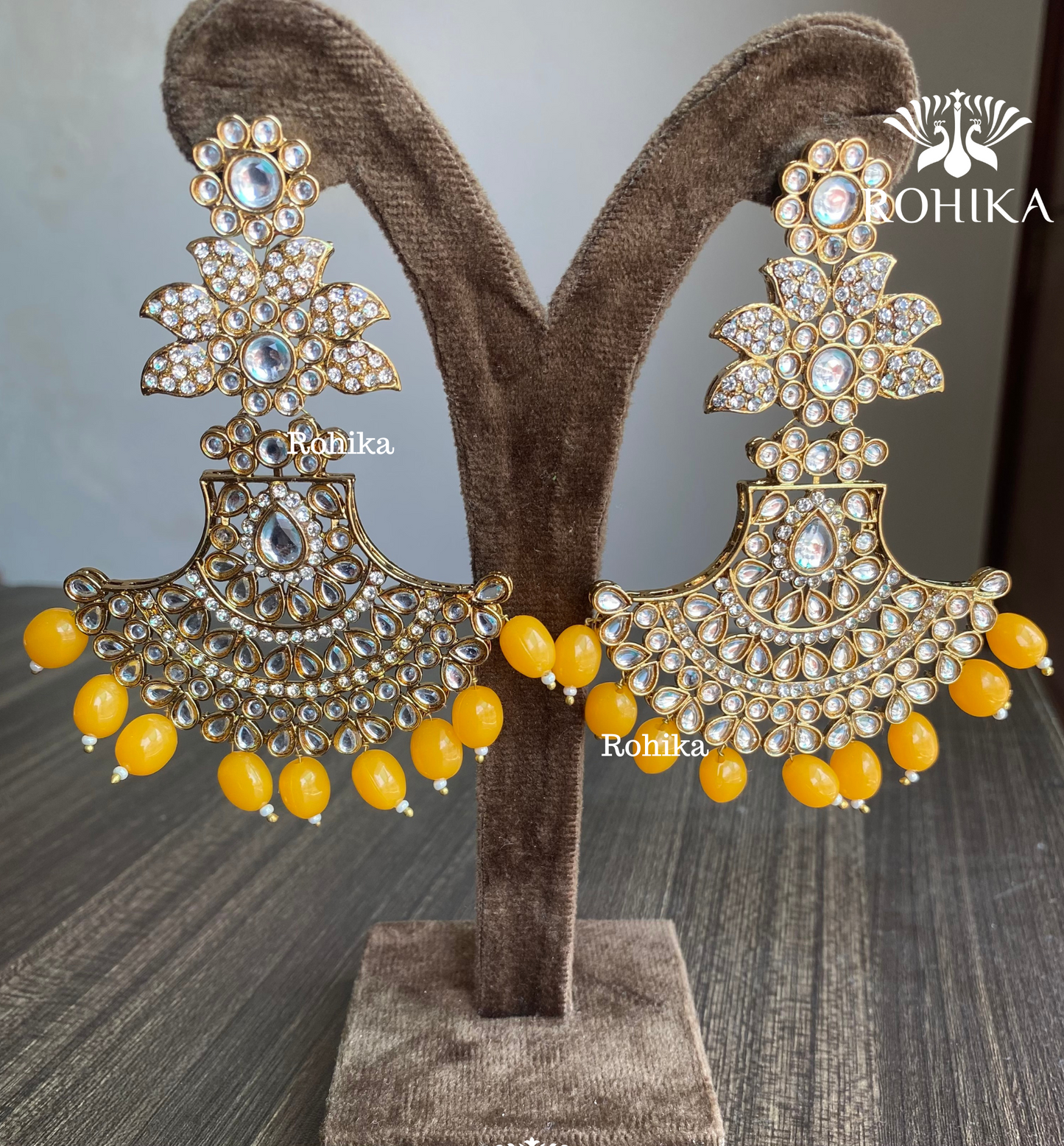 Sparkle chandbali earrings - Dark yellow