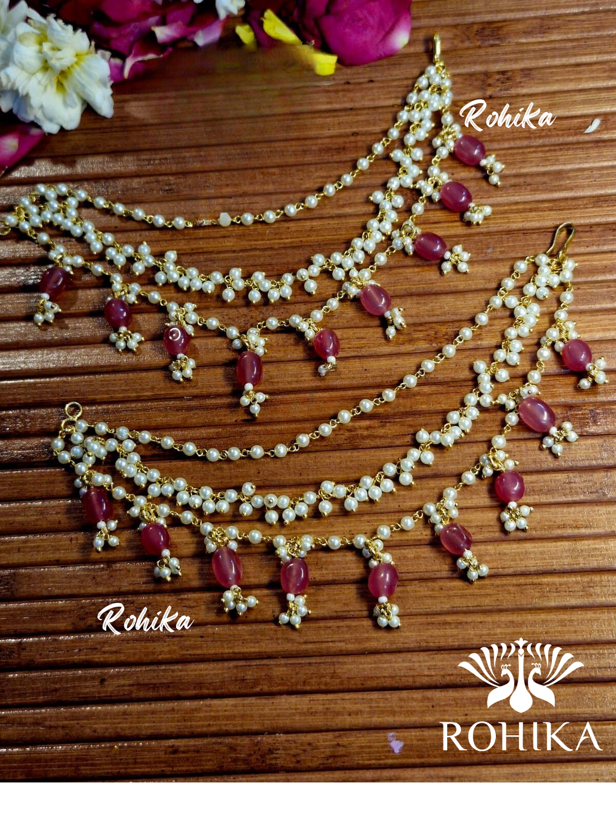 Pachhi kundan earchains  - Pink