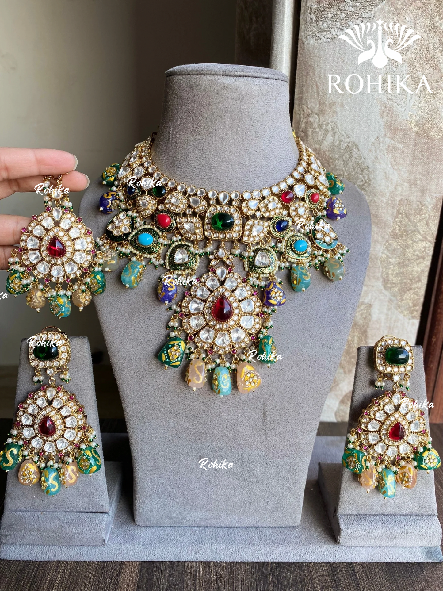 Nirnaya polki kundan bridal necklace set - Multi colour