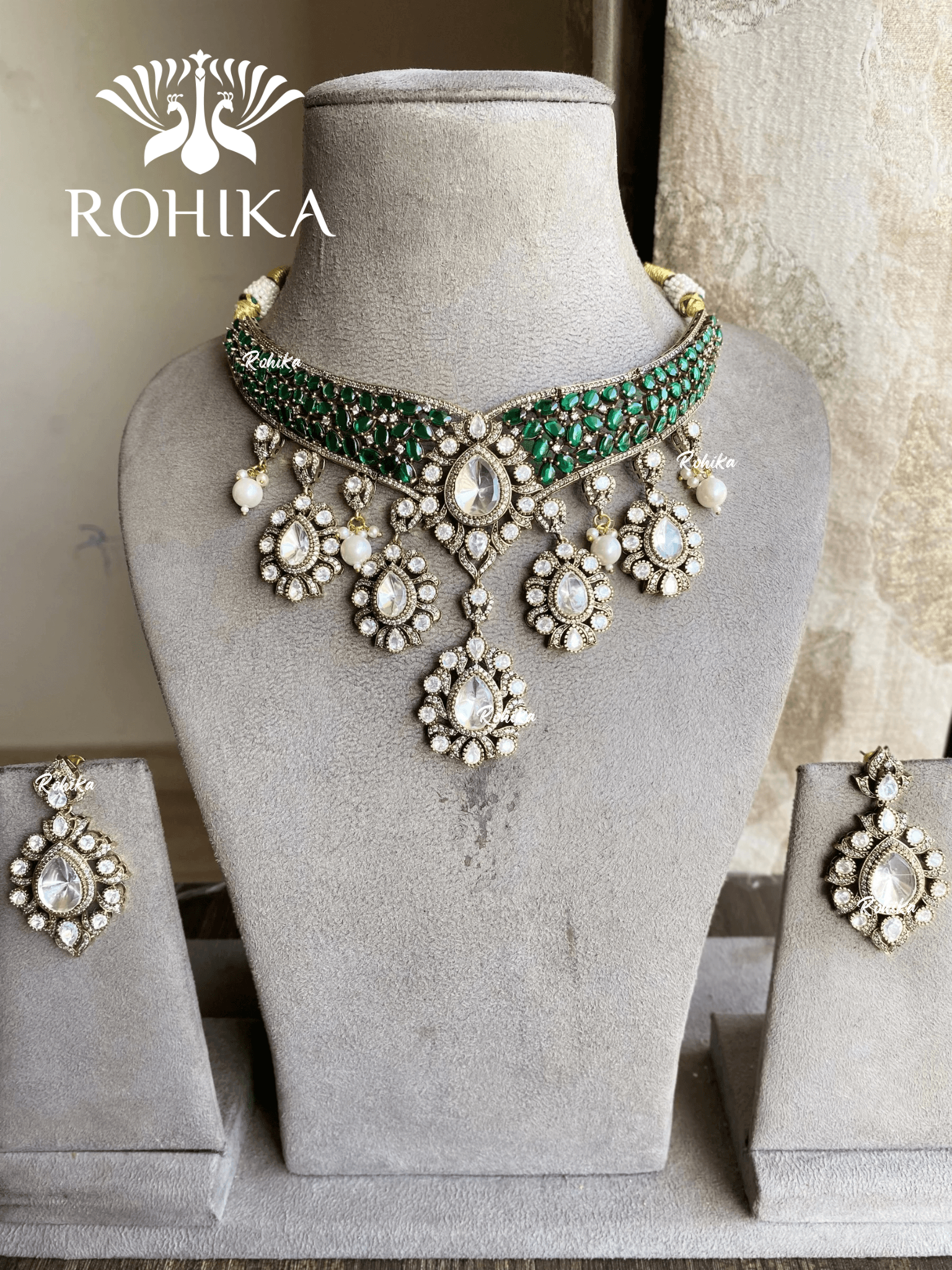  Kavita polki kundan necklace set - Dark green