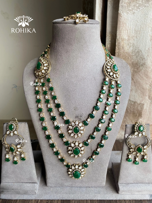 Ekatra moisanite long necklace set - Dark green