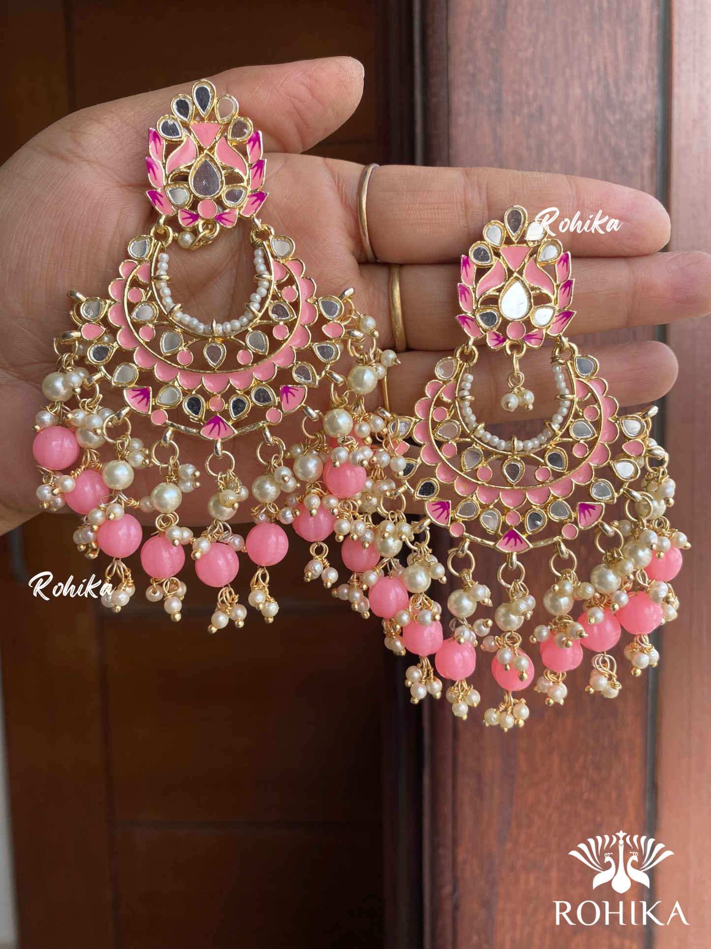 Veena mirror earrings - baby pink